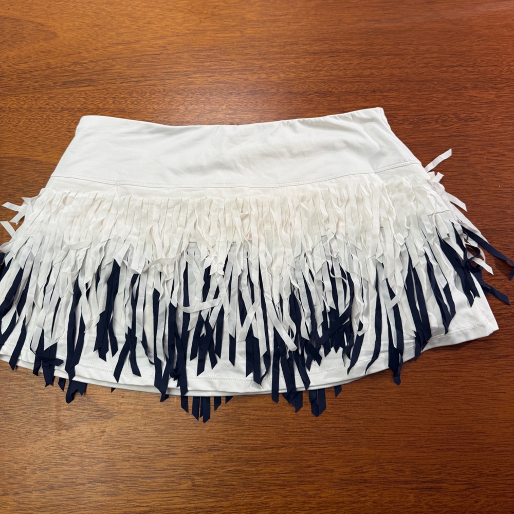 Lucky in Love White and Navy Fringe Tennis Skirt - Picture 3 of 3